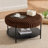 30.9"W Coffee Table,Round Upholstered Ottoman With Storage Shelf And Metal Legs-2047785738