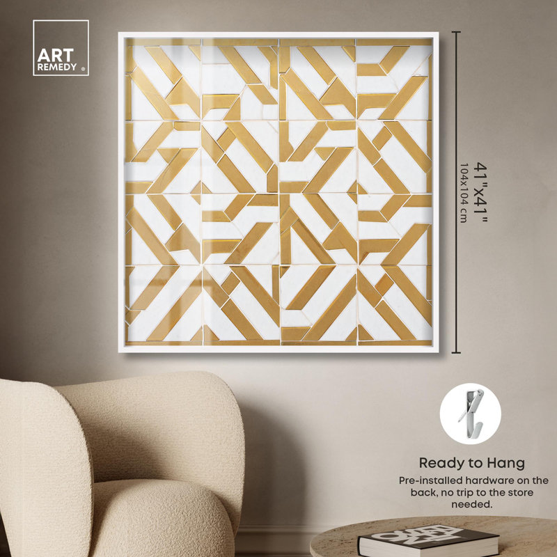 Marbre circuiterie or Art Shadowbox par Art Remedy, H 41 po x l 41 po, Blanc