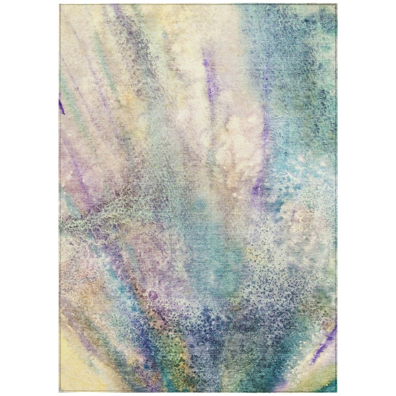 Tapis intérieur beige antidérapant lavable abstrait 9 pi x 12 pi bleu et gris
