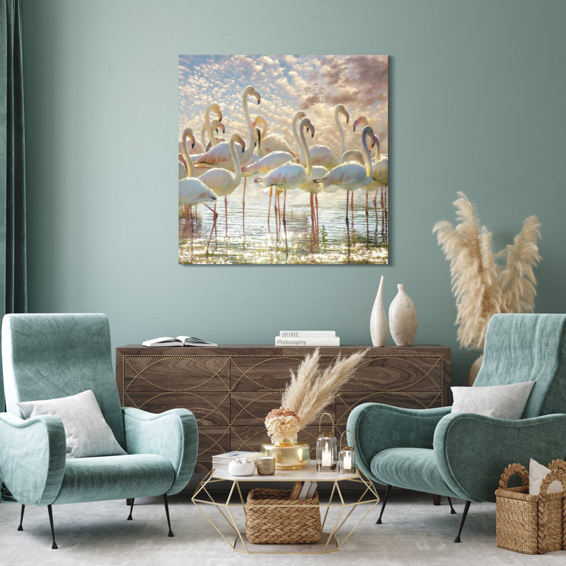 Flamingo Flair Large Frameless Tempered Glass Wall Art