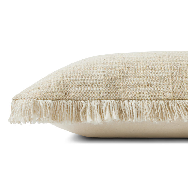 Sand and Natural Woven Cotton Round Throw Pillow