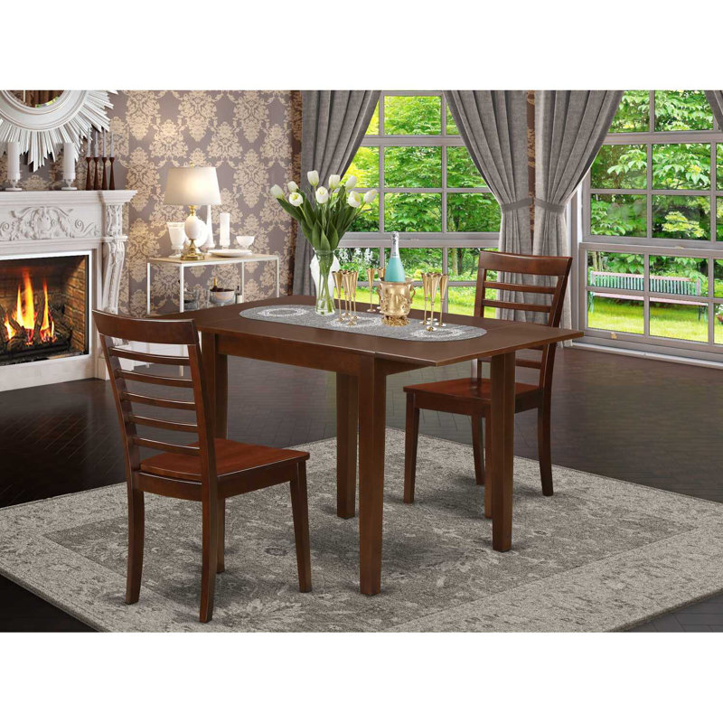 Mahogany Finish Solid Wood Dining Table Set with 2 Chairs