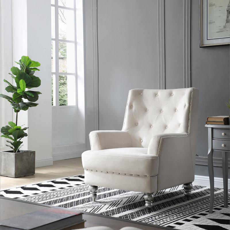 Charmant fauteuil traditionnel à accoudoirs ronds, Ivoire ivoire