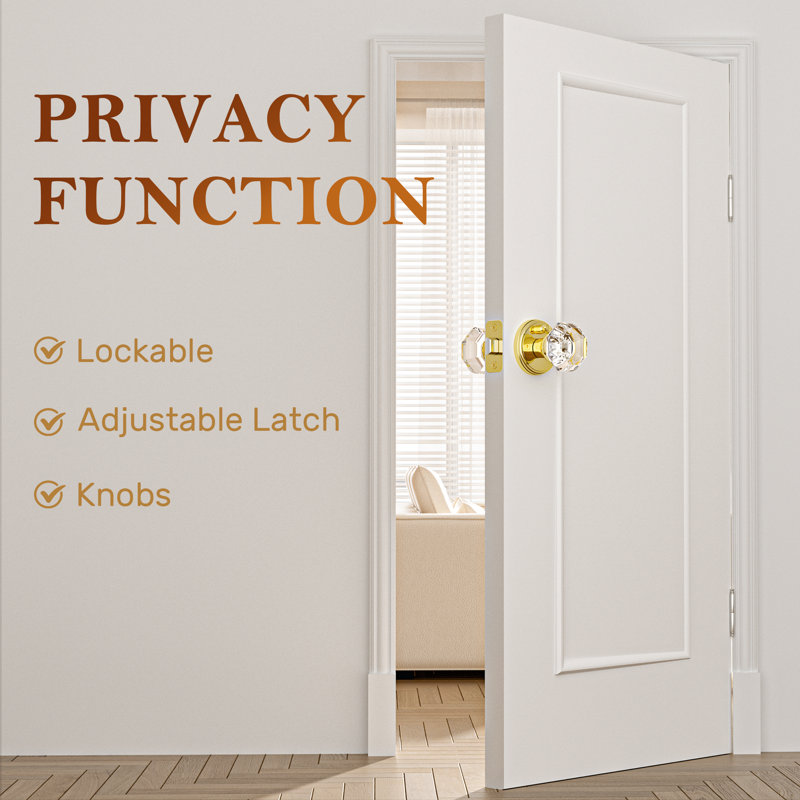 Coolnews Modern Grace Series Crystal Privacy Door Knobs, Polished Brass