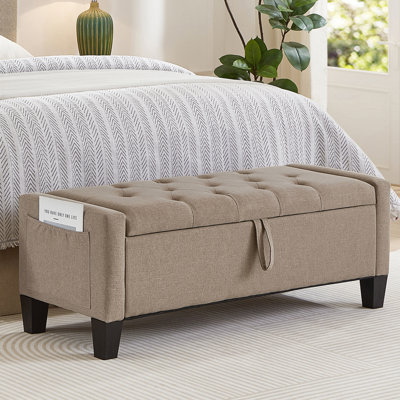 45"W Upholstered Mid-Century Modern Lift-Top Ottoman