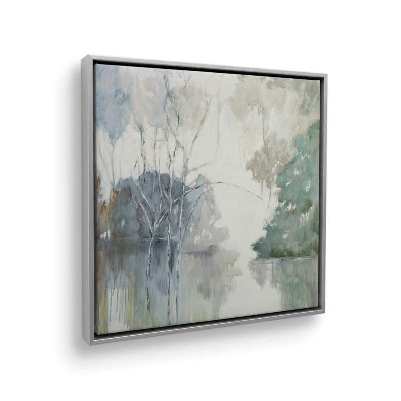 Impression de paysage aquatique tranquille,, H 12,75 po x l 12,75 po x P 1,75 po, Cadre flottant en chrome poli, 1