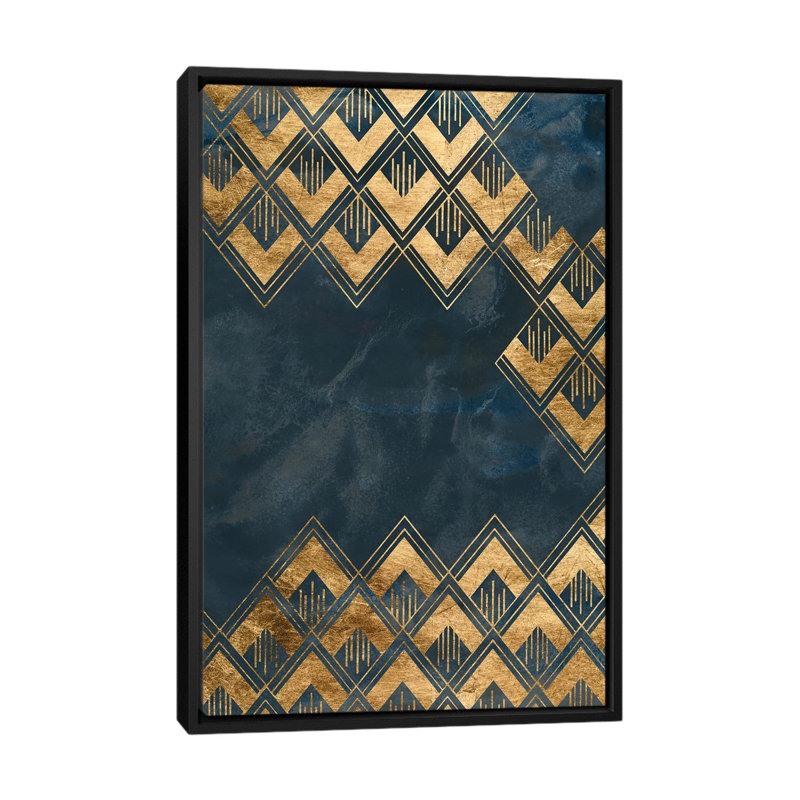 " Deco Pattern In Blue III " by June Erica Vess, 40" H x 26" W x 1.5" D, Black Framed Canvas