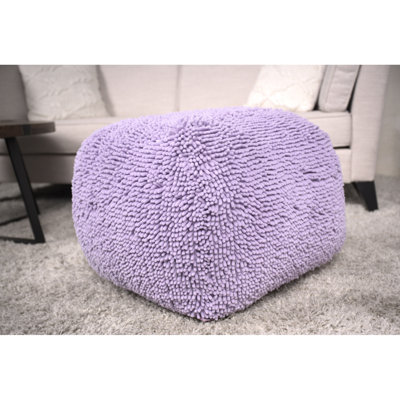 Pouf carré en microfibre chenille dans un ton lavande