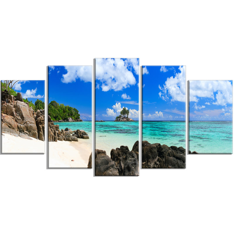 «Ideal Beach in Seychelles», ensemble de 5 reproductions de photos sur toiles tendues