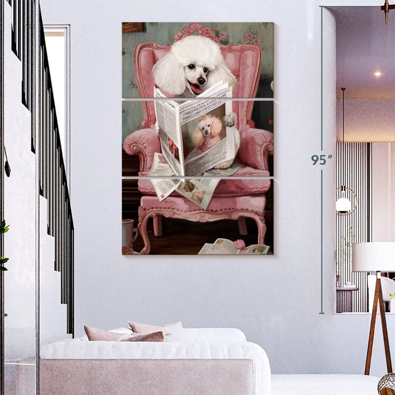 Caniche Brampt, lecture des nouvelles, 32" H x 20" W