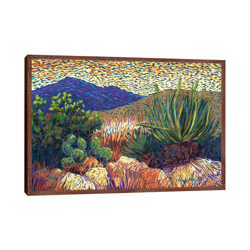 Desert Cactus by Candy Mayer - Painting on Canvas, 45.72cm H x 66.04cm W x 3.81cm D, Classic Brown Wood Framed