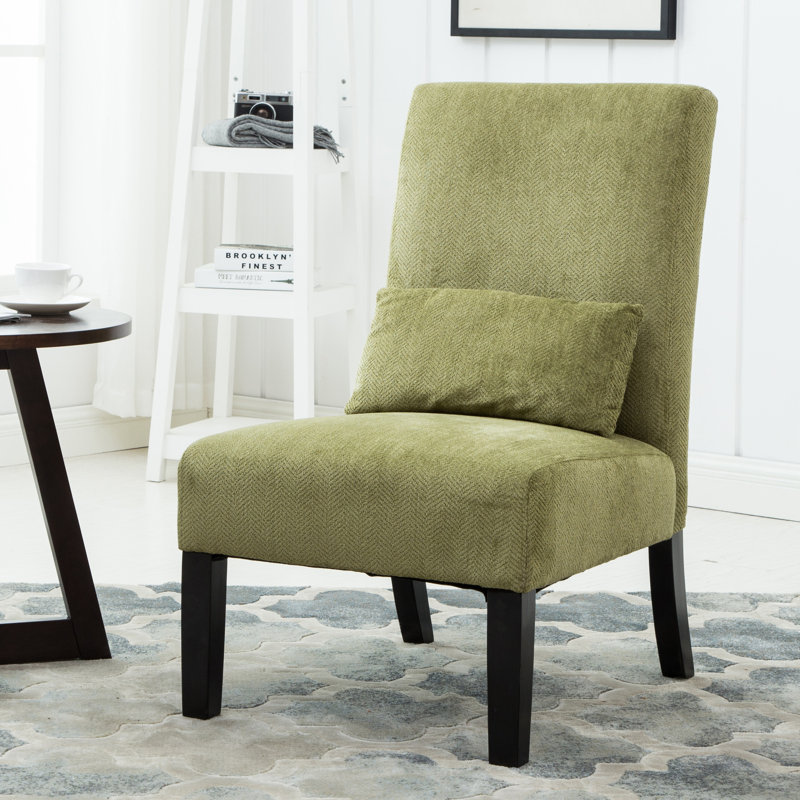 Fauteuil d'appoint sans accoudoirs avec coussin Pisano, Chenille verte