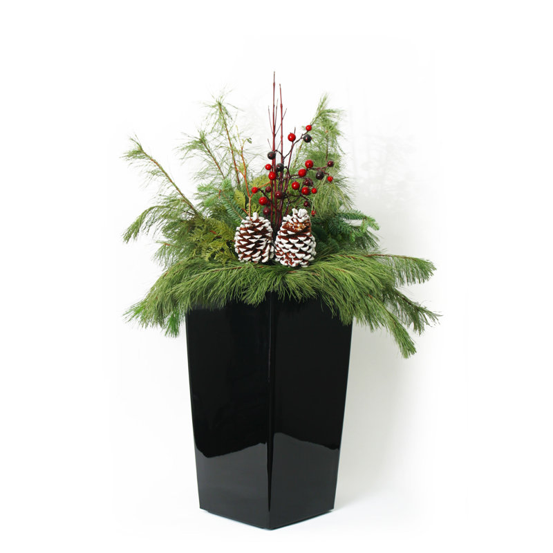 Pot à fleur intérieur / extérieur en plastique Byrum, H 21,5 po x l 11 po x P 11 po, Moka mat