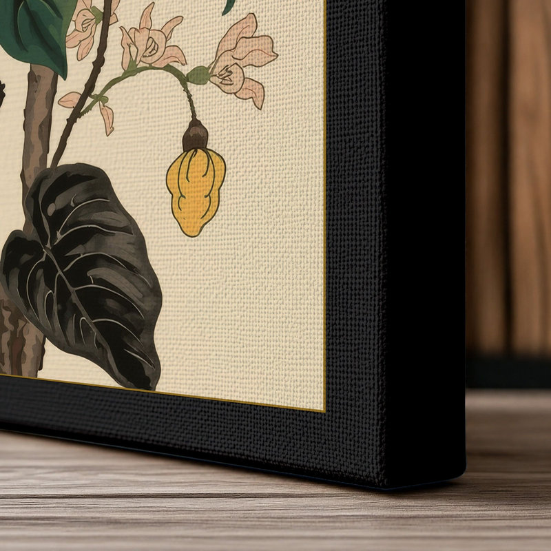 Golden Hibiscus Bloom Botanical - Wrapped Canvas, 30x20 - 76.2 x 50.8 cm, Black Border