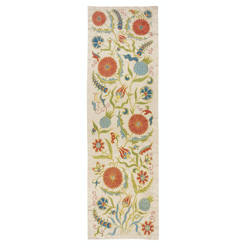 Décoration murale brodée 100% soie 19 x 62 po. Chemin de table. Décoration murale Boho. Nappe décorative