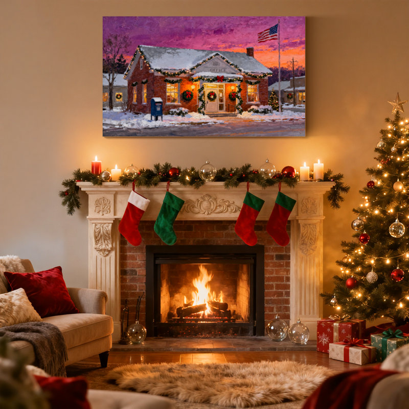 «Christmas Christmas Post Office At Sunset», ensemble de 3 impressions murales sur toile, H 12 po x l 18 po