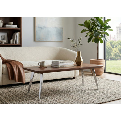     Table basse à 4 pieds Pangea Home Hal - Table basse moderne Mid-Century - Table d'appoint de salon rétro - Table basse blanche