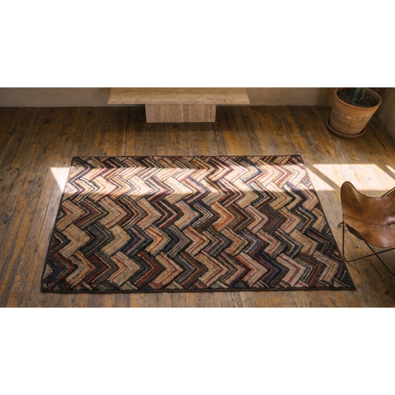 Tapis américain en laine multicolore crocheté antique en laine des années 1920