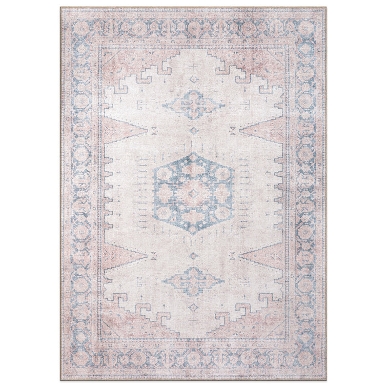 Labarbera Vintage Machine Washable Beige Non-Slip Backing Area Rug