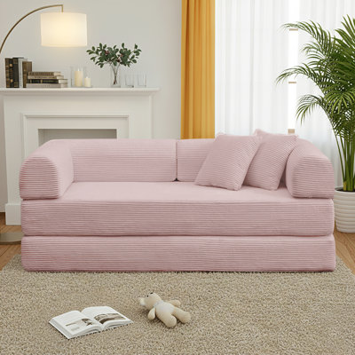 Canapé-lit futon convertible 4 en 1 en velours côtelé, 63 pouces, avec 2 oreillers, aucun assemblage requis