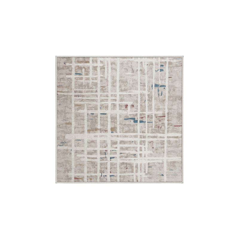Machine Washable Beige Area Rug, Square 4'