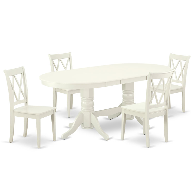 5 Piece Modern Dining Table Set Includes an Oval Wooden Table with Butterfly Leaf and 4 Dining Chairs, Linen White, 5