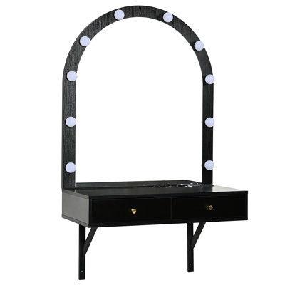 Dressing Table With Power Outlet & Large Storage - Compact Versatile, Black 3-color Lights Mirror Black, Construction