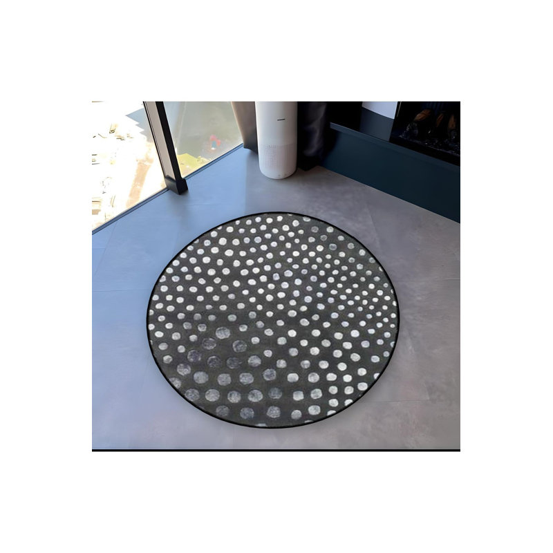 Tapis rond rond gris foncé à pois, Sous-tapis rond 4 pi 11 po inclus