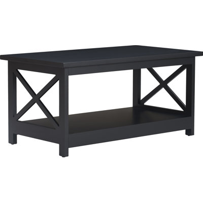 Serta Bismarck Modern Farmhouse Coffee Table with Lower Storage Shelf, Rectangle Tabletop with X-Shaped Lattice, Black