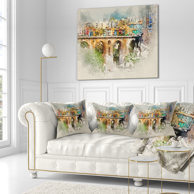 Oreiller cityscape villajoyosa city digital art bridge, 16 po x 1 po, Coussin décoratif