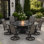 Ensemble de conversation pour patio 6 personnes, table ronde avec foyer en verre et 4 chaises berçantes pivotantes et berçantes Teslin