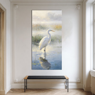 Vertical Heron Canvas Wall Art, Serene Bird Picture Wall Decor for Living Room, Bedroom, or Entryway, Neutral Vertical Gallery Wrapped Artwork, Ready to Hang, 12×24 inches