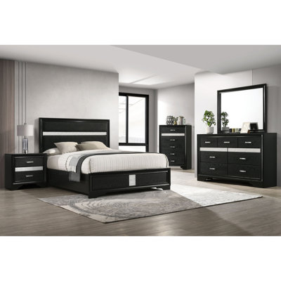 Grand lit à panneau tapissier noir, style contemporain, accent étincelant sur la tête de lit et finition à profil bas, silhouette moderne avec