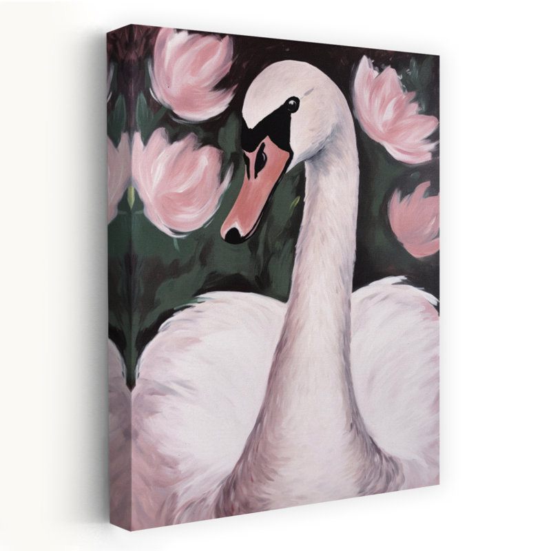 Cygne dans l'étang, oiseau contemporain abstrait, paysage, impression d'art mural, H 48 po x l 32 po