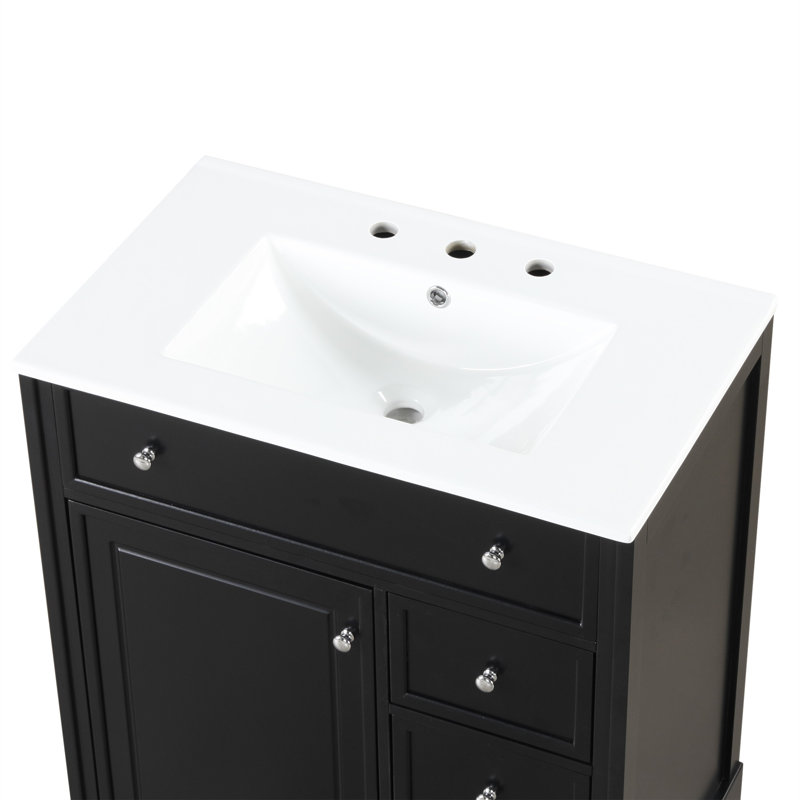 Meuble-lavabo 30 po avec comptoir d'évier, meuble-lavabo avec porte et deux tiroirs, planches en panneau de fibres à densité moyenne, bois massif