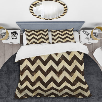 Ensemble de housse de couette transitionnelle brun crème à chevrons Glam I