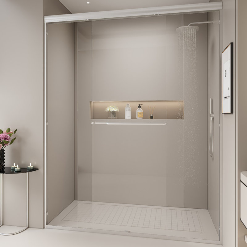KISRAIS 44-48 In. W X 72 In. H Double Sliding Shower Door, Semi-Frameless Bypass Bathroom Sliding Door With 1/4" (6Mm) Tempered Glass For Walk-In Shower