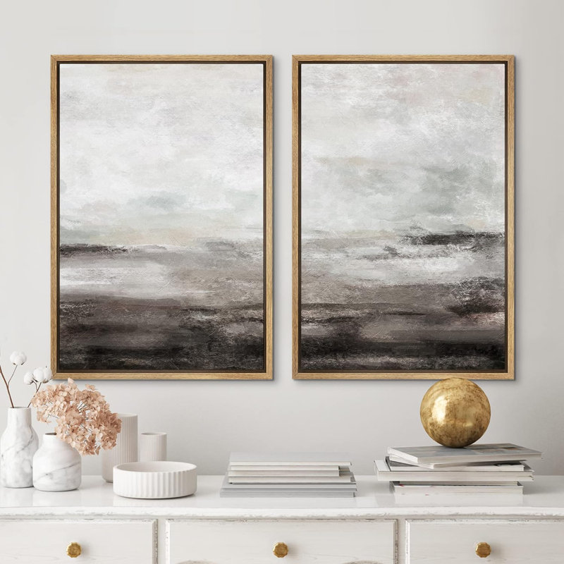 «Brown and Grey Grunge», reproduction sur toile 2 pièces, H 36 po x l 48 po x P 1,5 po, Naturel