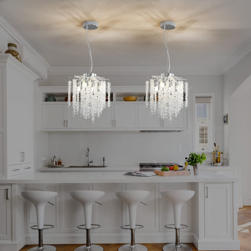 12" Silver Branch Chandelier with Octagon Bead Crystals, Modern Round, G9 Base, Excludes Bulb