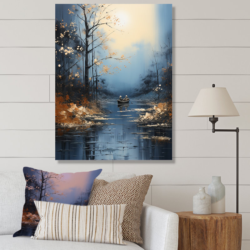 «Blue Moonlit River Blooms III - River», art mural, H 32 po x l 16 po x P 1 po, Toile tendue