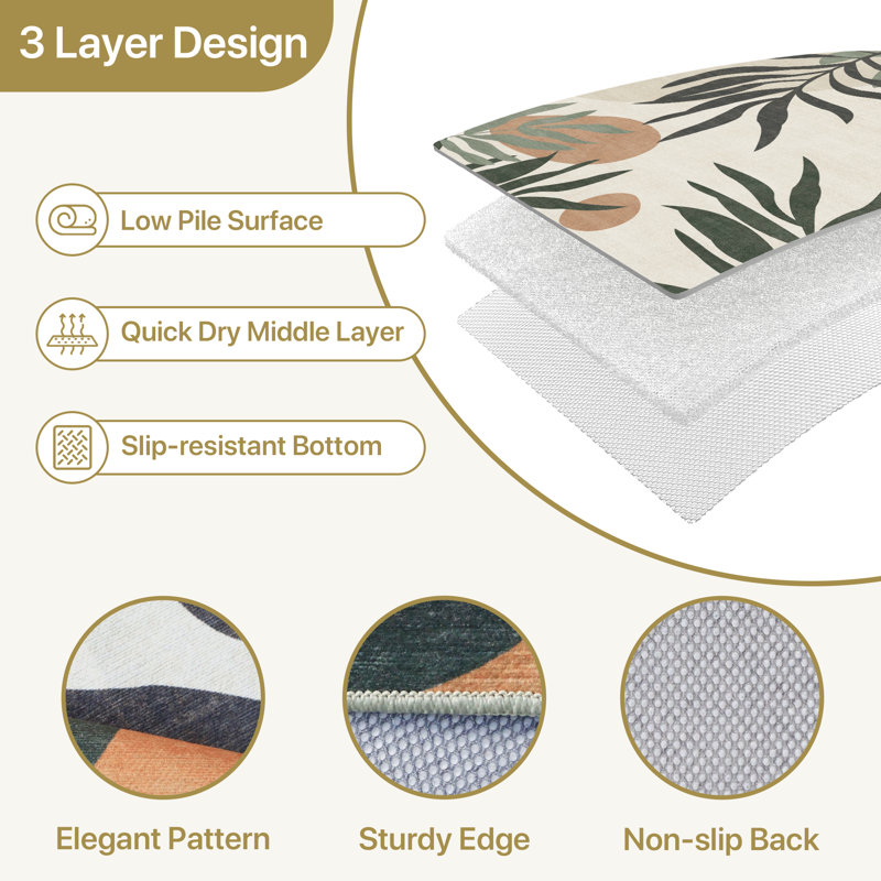 Leaf Neutral Low-Pile Chenille Indoor/Outdoor Area Rug, Rectangle 8' x 10'