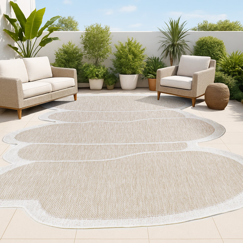 Tapis d'intérieur / extérieur beige / crème Monte Modern, Nouveauté 6 pi 2 po x 9 pi