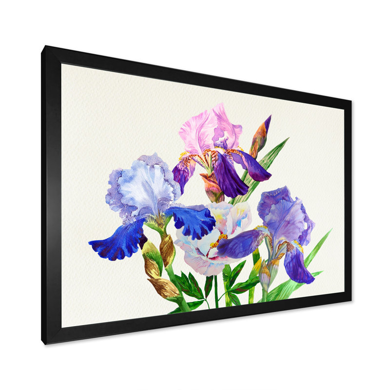 «Iris bleu et mauve en été III», reproduction sur toile flottante, H 16 po x l 32 po x P 1 po, Cadre photo noir
