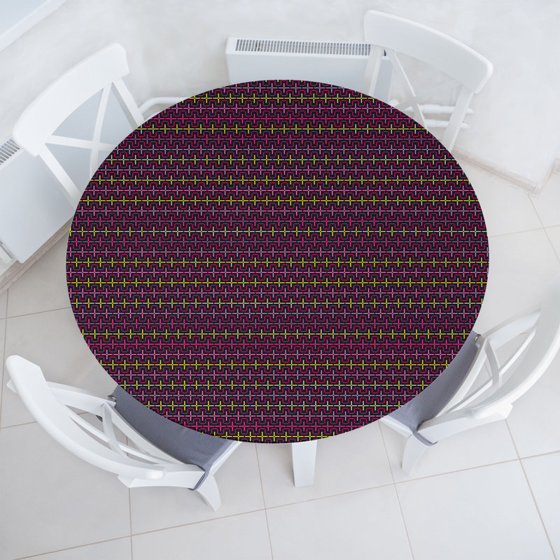 Ambesonne Abstract Fitted Round Tablecloth Diameter Dark Purple Mustard