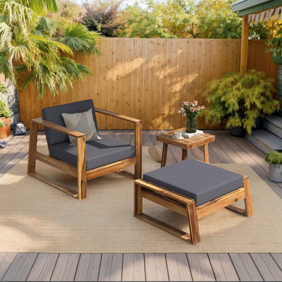 3-Pieces Outdoor Furniture Set,Patio Lounge Chair With Ottoman And Coffee Table