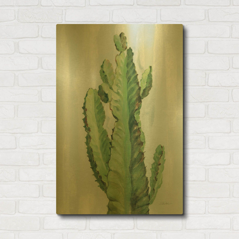 « Cactus de cour avant II Ardoise » par Silvia Vassileva, décoration murale en métal doré, 61 x 91 cm, 24 po x 36 po
