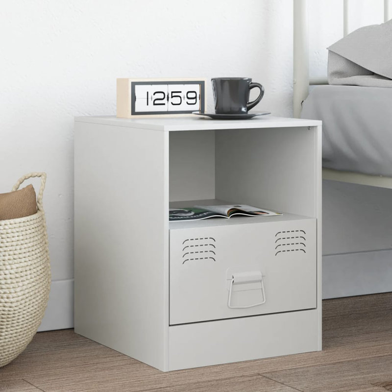 34.5cm W Steel Bedside Table, White