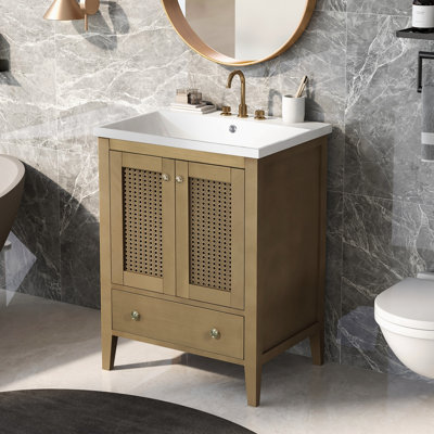 Meuble-lavabo simple 24 po avec plateau en céramique Shenia