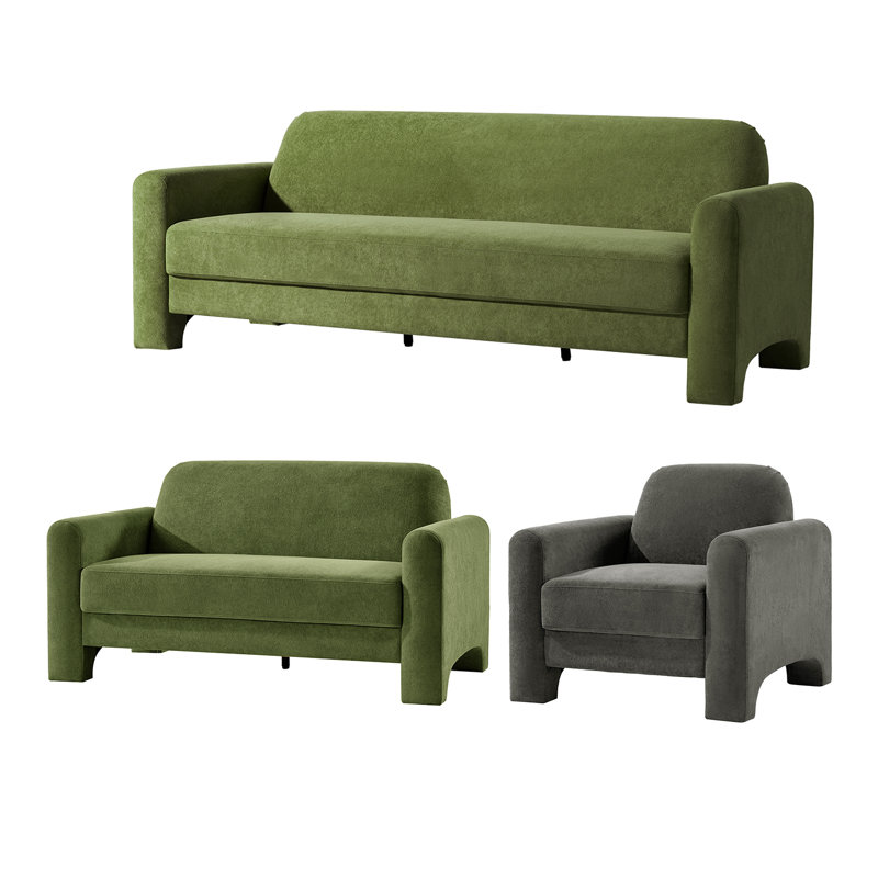 3 Piece Chenille Standard Living Room Set, Olive