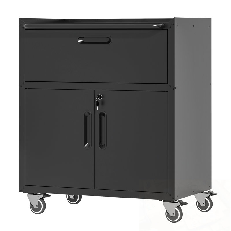 Armoire de rangement en métal avec 1 tiroir et 2 portes verrouillables, Noir